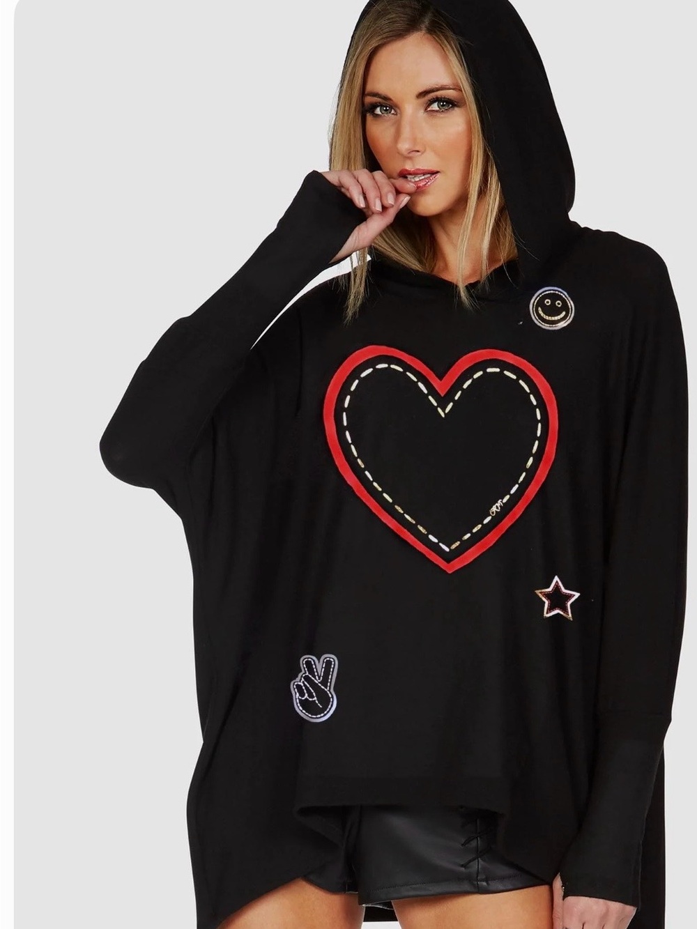 Lauren Moshi/Wilma X Stitched Heart Hooded Pullover/with icons/NEW! SEALED BAG!